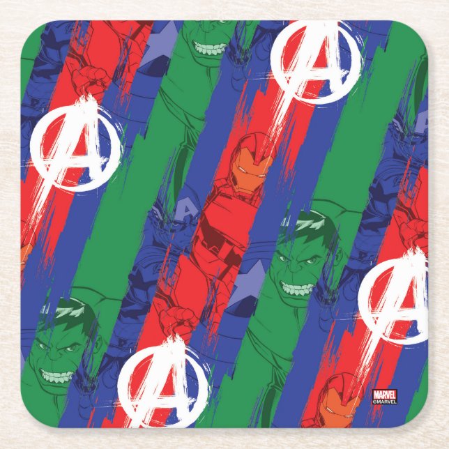 Avengers Classics | Avengers Paint Stripes Pattern Square Paper Coaster (Front)