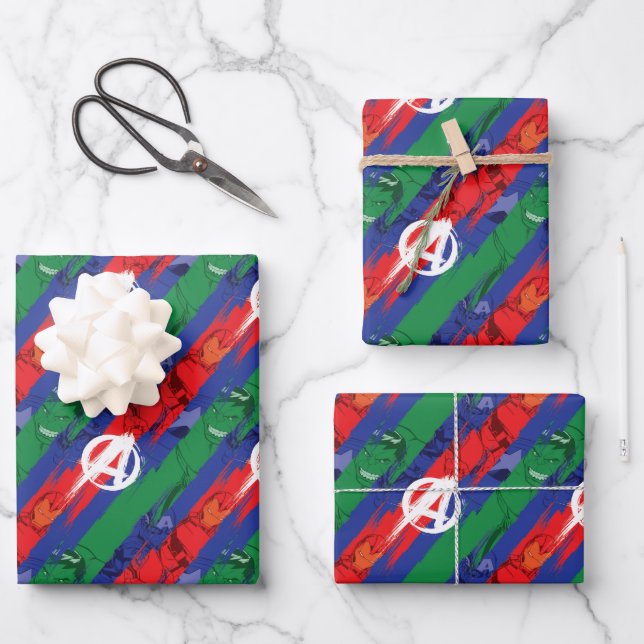 Avengers Classics | Avengers Paint Stripes Pattern Wrapping Paper Sheet (Front)