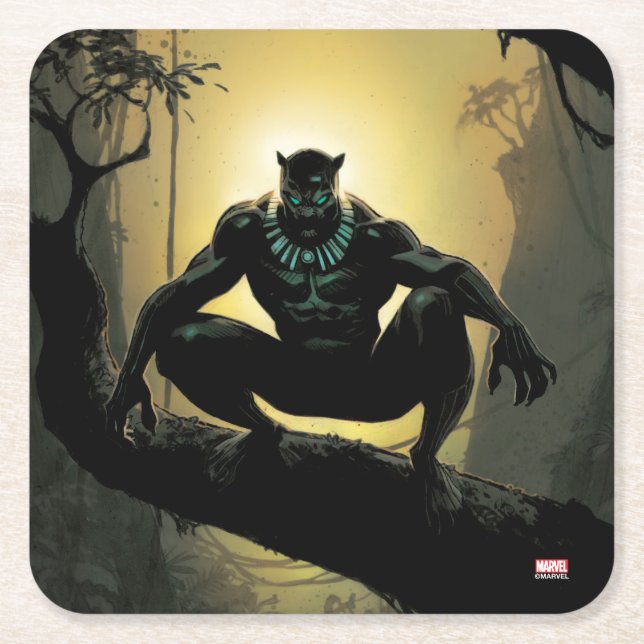 Avengers Classics | Black Panther In Tree Square Paper Coaster (Front)