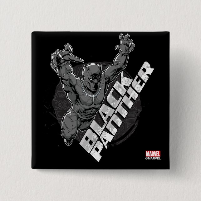 Avengers Classics | Black Panther Leap Badge 2 Inch Square Button (Front)