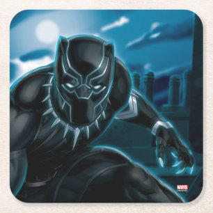 Avengers Classics   Black Panther On Rooftop Square Paper Coaster