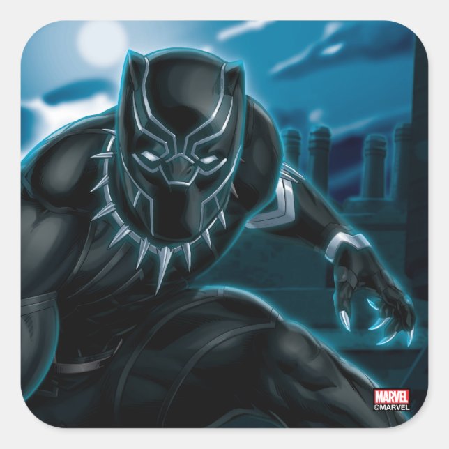 Avengers Classics | Black Panther On Rooftop Square Sticker (Front)