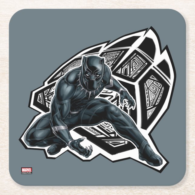 Avengers Classics | Black Panther Paw Badge Square Paper Coaster (Front)