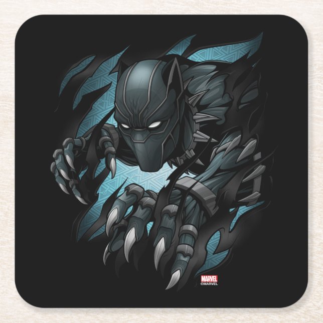 Avengers Classics | Black Panther Tearing Through Square Paper Coaster (Front)