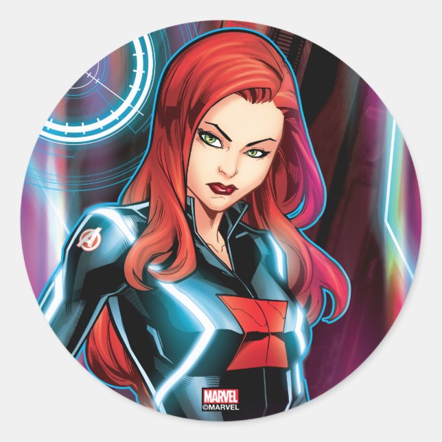 Avengers Classics | Black Widow Neon Glow Classic Round Sticker (Front)