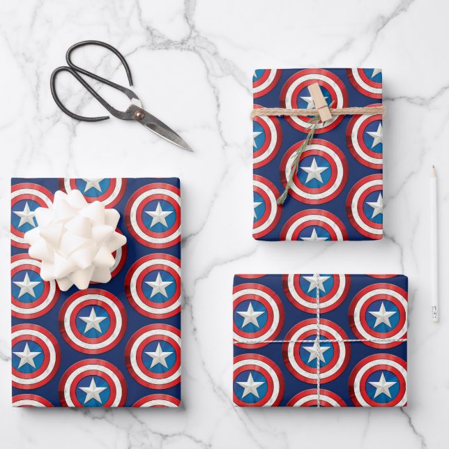 Avengers Classics | Captain America Brushed Shield Wrapping Paper Sheet (Front)
