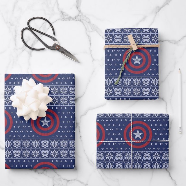 Avengers Classics | Captain America Knit Graphic Wrapping Paper Sheet (Front)