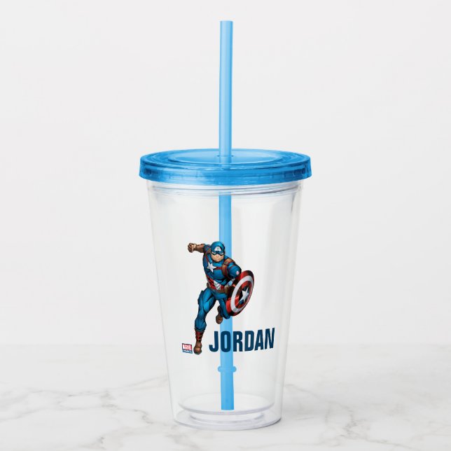 Avengers Classics | Captain America Runs Forward Acrylic Tumbler (Front)
