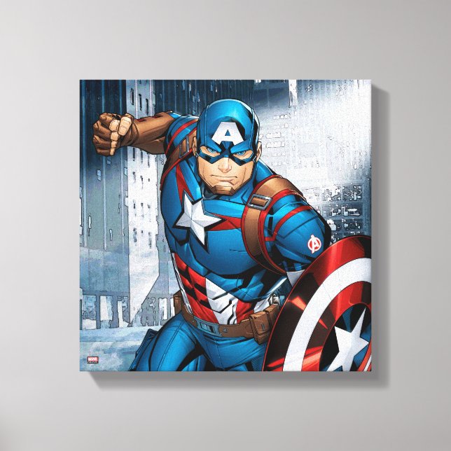 Avengers Classics | Captain America Runs Forward Canvas Print (Front)