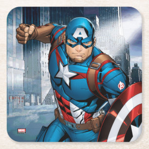 Avengers Classics   Captain America Runs Forward Square Paper Coaster