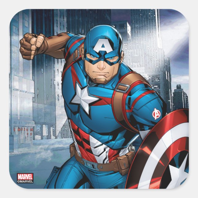 Avengers Classics | Captain America Runs Forward Square Sticker (Front)