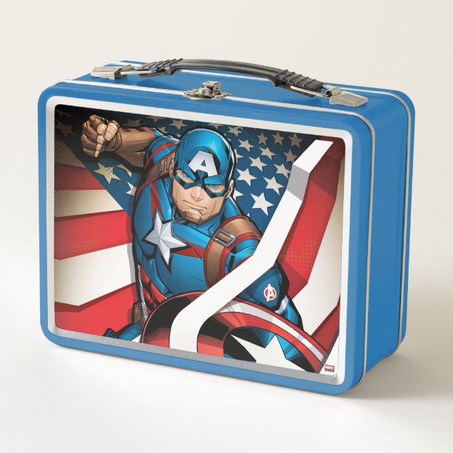 Avengers Classics | Captain America With Stripes Metal Lunch Box (Front)