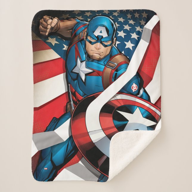 Avengers Classics | Captain America With Stripes Sherpa Blanket (Front)