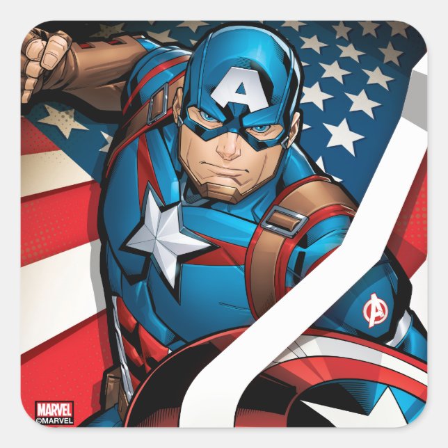 Avengers Classics | Captain America With Stripes Square Sticker (Front)