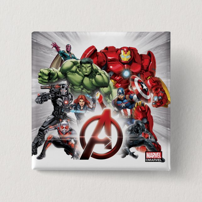 Avengers Classics | Glowing Logo Avengers Group 2 Inch Square Button (Front)