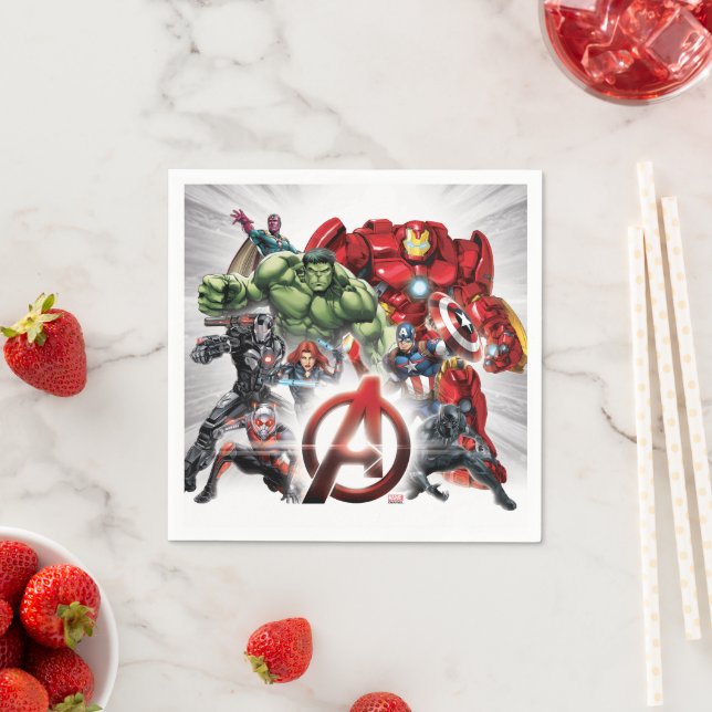 Avengers Classics | Glowing Logo Avengers Group Napkin (Insitu)