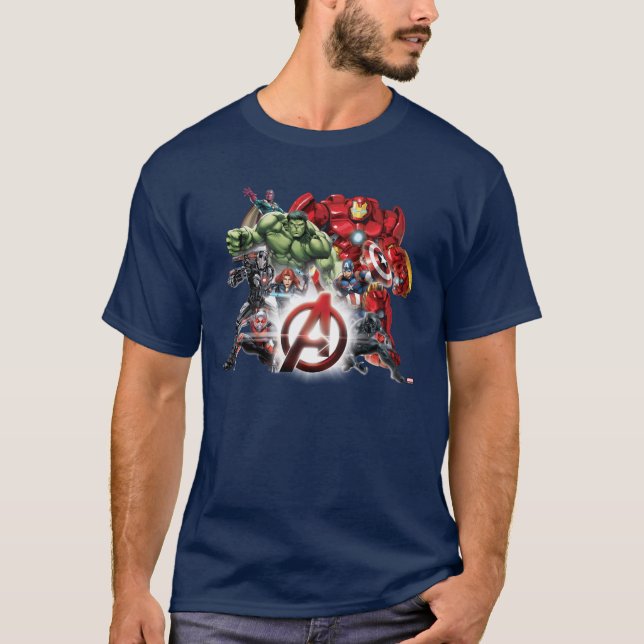Avengers Classics | Glowing Logo Avengers Group T-Shirt (Front)