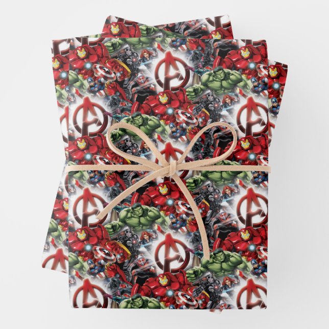 Avengers Classics | Glowing Logo Avengers Group Wrapping Paper Sheet (In situ)