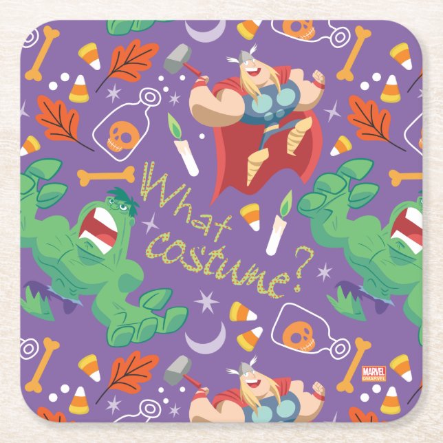 Avengers Classics | Hulk & Thor Halloween Pattern Square Paper Coaster (Front)