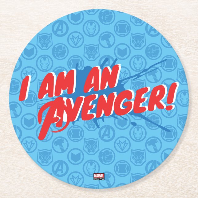 Avengers Classics | "I Am An Avenger" Graphic Round Paper Coaster (Front)