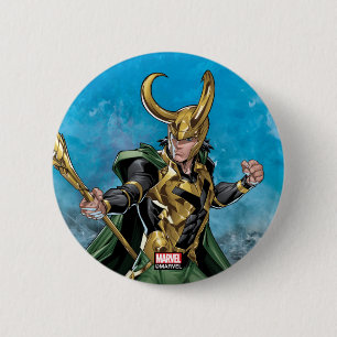 Avengers Classics   Loki With Staff 2 Inch Round Button