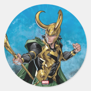 Avengers Classics   Loki With Staff Classic Round Sticker