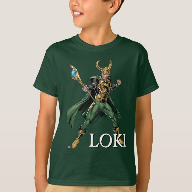 Avengers Classics | Loki With Staff T-Shirt (Front)