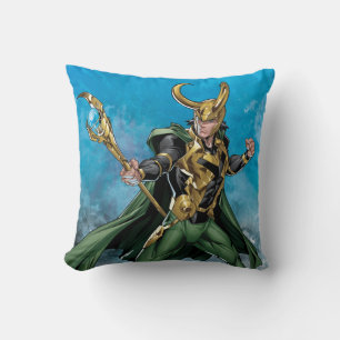 Avengers Classics   Loki With Staff Throw Pillow