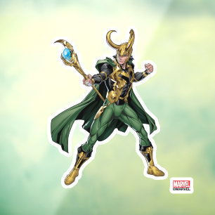 Avengers Classics   Loki With Staff Window Cling