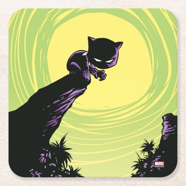 Avengers Classics | Mini Black Panther On Cliff Square Paper Coaster (Front)