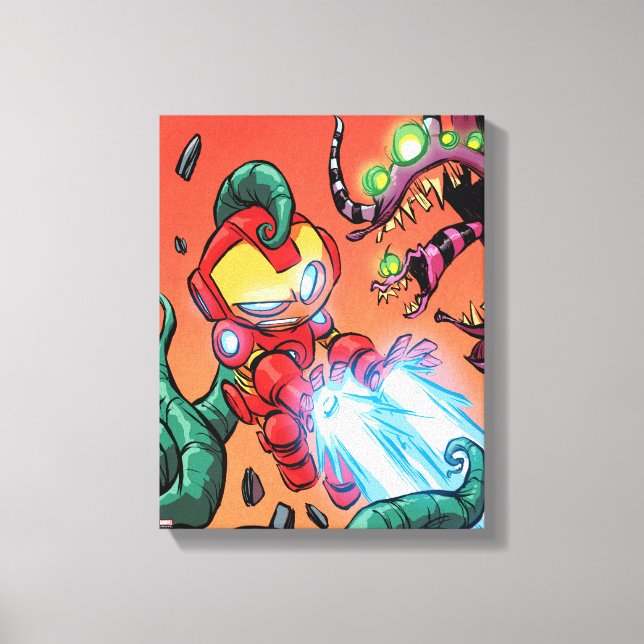 Avengers Classics | Mini Iron Man Blasting Monster Canvas Print (Front)