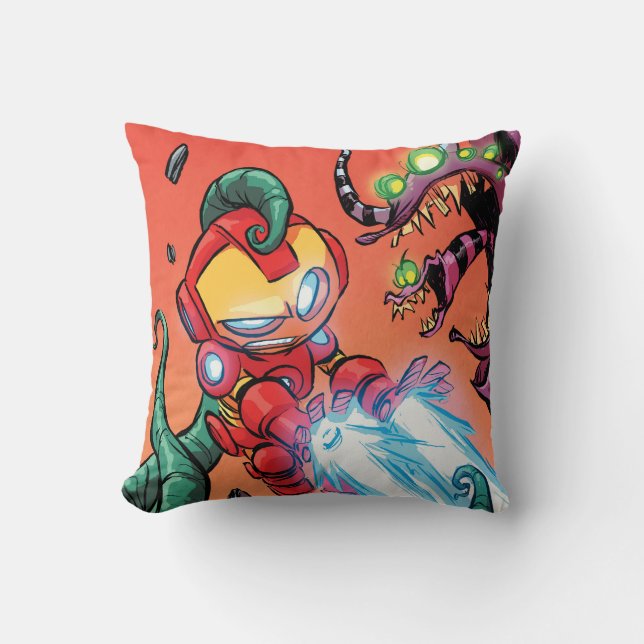 Avengers Classics | Mini Iron Man Blasting Monster Throw Pillow (Front)