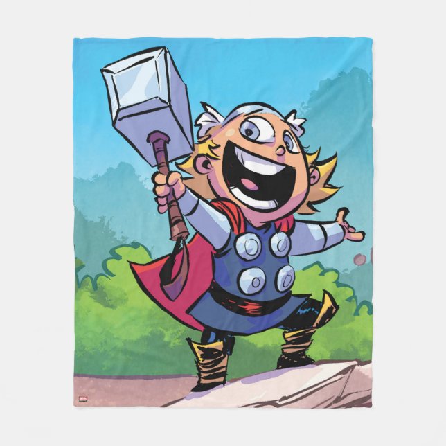 Avengers Classics | Mini Thor With Mjolnir Fleece Blanket (Front)