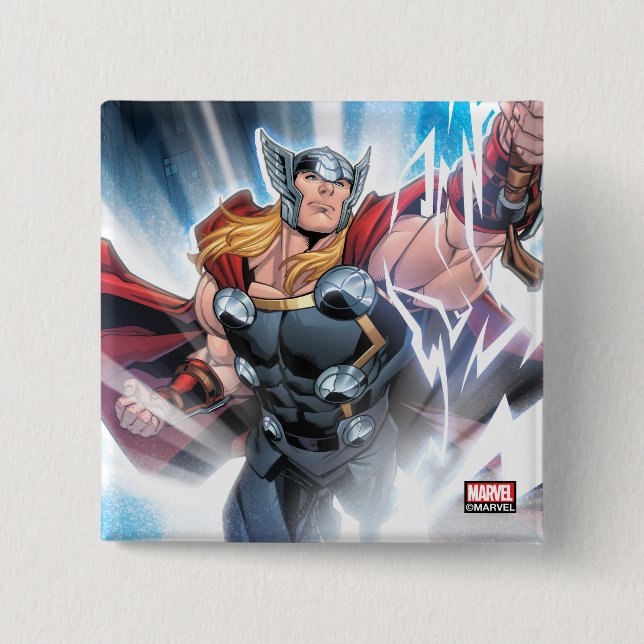 Avengers Classics | Mjolnir Channeling Lightning 2 Inch Square Button (Front)