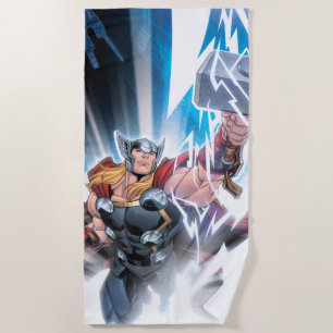 Avengers Classics   Mjolnir Channeling Lightning Beach Towel