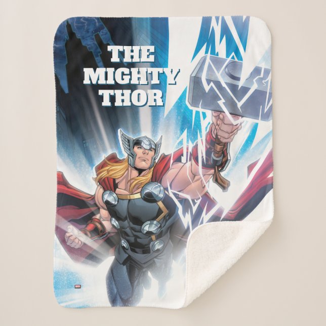 Avengers Classics | Mjolnir Channeling Lightning Sherpa Blanket (Front)