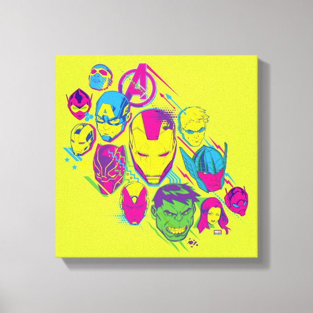 Avengers Classics | Neon Avenger Faces Graphic Canvas Print (Front)