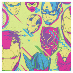 Avengers Classics   Neon Avenger Faces Graphic Fabric