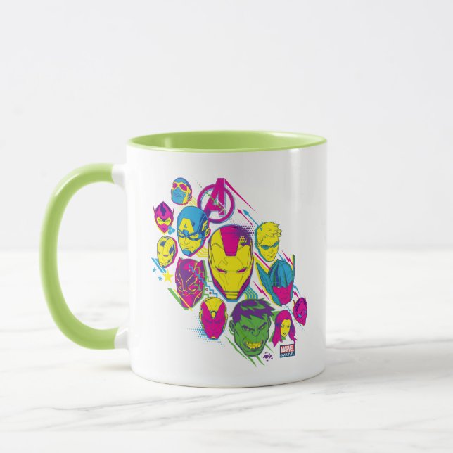 Avengers Classics | Neon Avenger Faces Graphic Mug (Left)