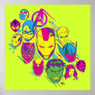 Avengers Classics Neon Avenger Faces Graphic Poster