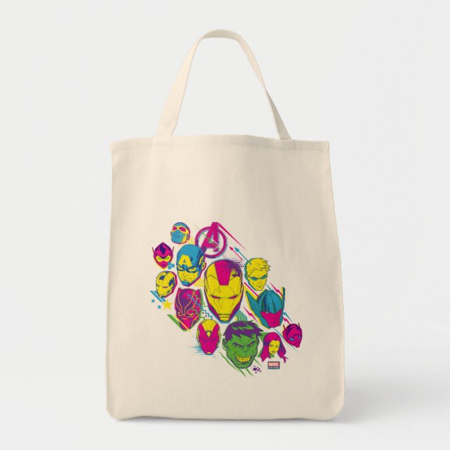 Avengers Classics | Neon Avenger Faces Graphic Tote Bag (Front)