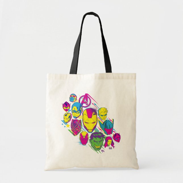 Avengers Classics | Neon Avenger Faces Graphic Tote Bag (Front)