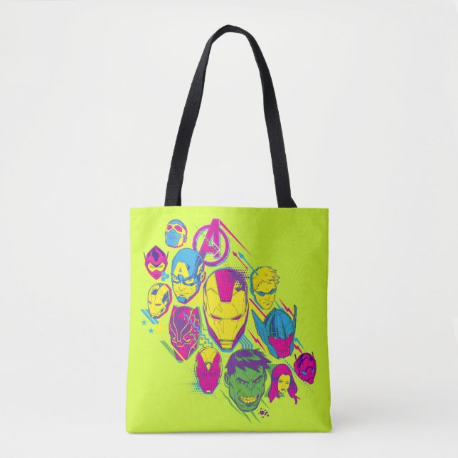Avengers Classics | Neon Avenger Faces Graphic Tote Bag (Front)
