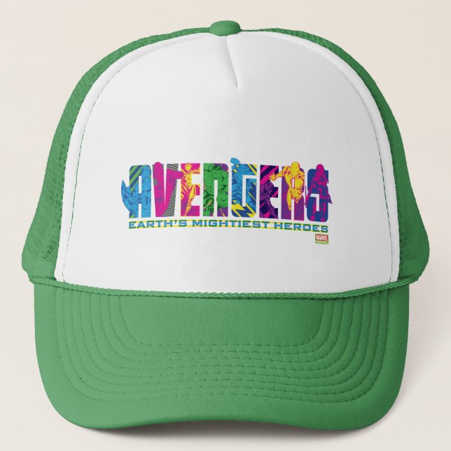 Avengers Classics | Neon Avengers Character Logo Trucker Hat (Front)