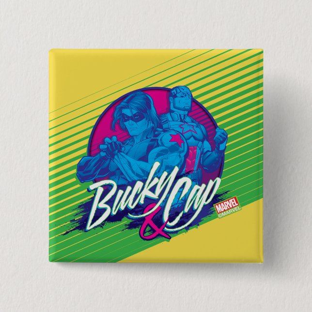 Avengers Classics | Neon Bucky & Cap Graphic 2 Inch Square Button (Front)