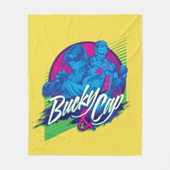 Avengers Classics | Neon Bucky & Cap Graphic Fleece Blanket (Front)