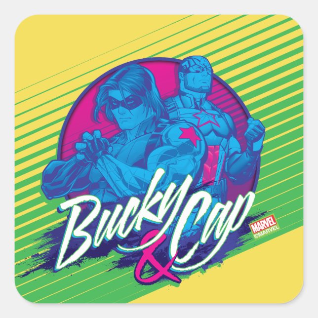 Avengers Classics | Neon Bucky & Cap Graphic Square Sticker (Front)