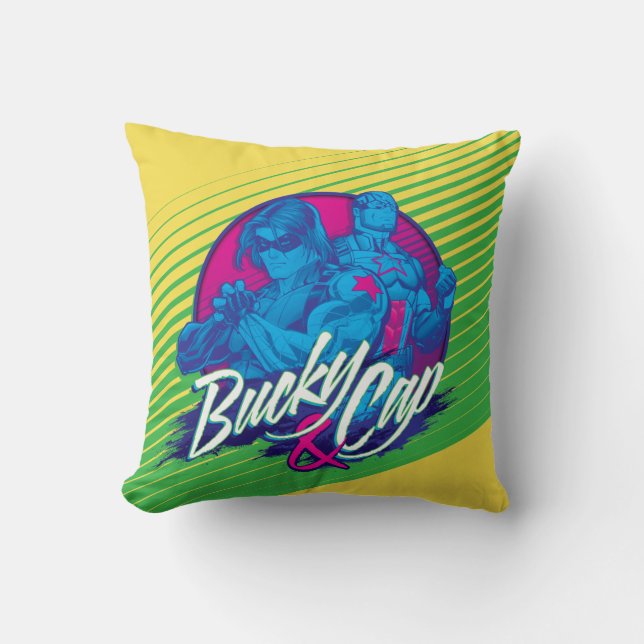 Avengers Classics | Neon Bucky & Cap Graphic Throw Pillow (Front)