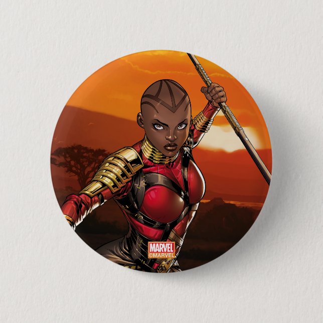 Avengers Classics | Okoye Leaping With Spear 2 Inch Round Button (Front)