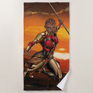 Avengers Classics   Okoye Leaping With Spear Beach Towel